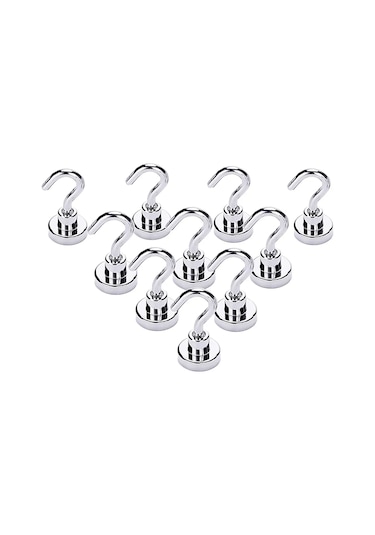 Xindoker Güçlü Neodimyum Mıknatıslı Askı Kancaları, 8kg Taşıma Kapasiteli, 10'lu Set Gümüş Renk Gümüş