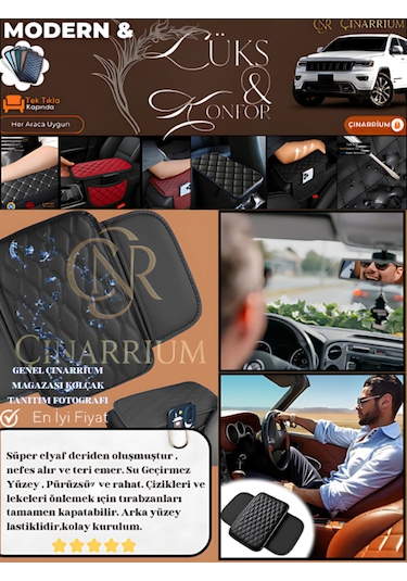 Kia Sportage 2004-2010 Deri Oto Kolçak Kılıfı, Kaliteli Süngerli Kırmızı Nakışlı.