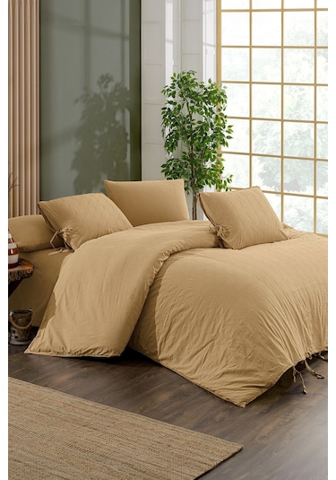 Dante Nakışlı %100 Pamuk Natürel Çift Kişilik Nevresim Takımı Almond Pudra