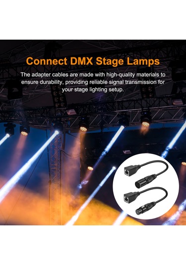 Moveevo Dmx Sahne Işığı Sinyal Transferi İçin 5 Pin Xlr Erkek/dişi'den Rj45'e Adaptör Kablosu Seti 2 Adet , 0.5m Siyah Diğer