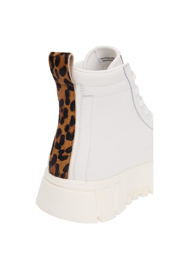 Kadın Leopar Detaylı Platform Tabanlı Bilekli Sneaker - Ekru Ecru