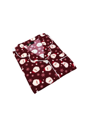 Çağrı Kadın Kışlık Süet Uzun Kollu Önü Düğmeli Yumuşak Dokulu Pijama Takımı Bordo