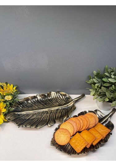 Dekoratif Polyester İkili Yaprak Sunumluk Gold Siyah Eskitme