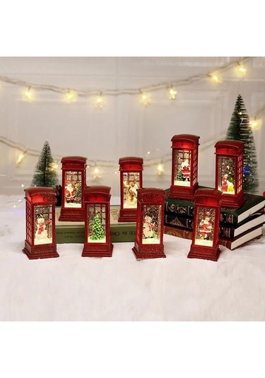 Yaozixa Masaüstü Noel Ağaçlı Telefon Kabini Işıklı Fener, Su İçeren Dekoratif Senaryo, Zf-076au Pil Dahil Değil