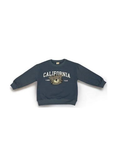 Erkek Çocuk Kaplan Nakışlı Sweatshirt-14664 Indigo