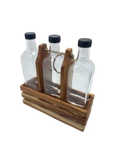 Ahşap Doğal 3lü Yağdanlık Ve Sosluk Takımı Kısa Başlık Set Kiraz 1 Set Ahşap