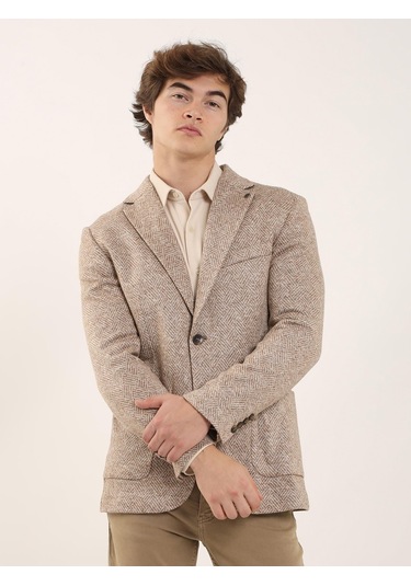 Dufy Camel Erkek Slim Fit Mono Yaka Ceket - 94720 Camel