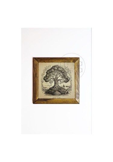 Artavessa Masif Ahşap Çerçeveli Taş Tablo Pano 16 x 16 cm - Ağaç Model 1