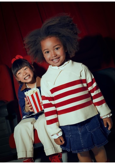 Mayoral Kız Çocuk Geniş Yaka Çizgili Kazak Bej