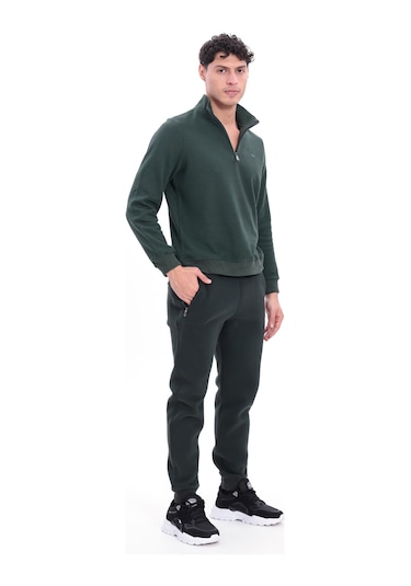Rowinger Yarım Fermuarlı Dik Yaka Selanik Örme Erkek Sweatshirt Darkgreen