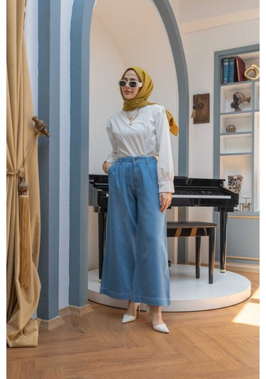 1164-pileli Denim Pantolon Mavi Mavi