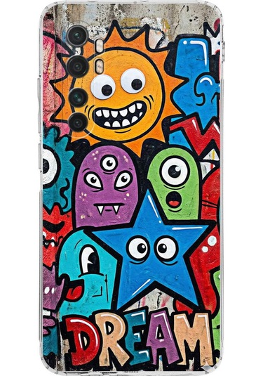 Xiaomi Mi Note 10 Lite İle Uyumlu Grafiti Dream Street Tasarımlı Şeffaf Silikon Kılıf Şeffaf