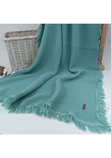%100 Pamuklu 4 Kat Müslin Bebek Battaniyesi 90x120 Cm - Kiremit Mevsimlik Bebek Örtüsü - Oscar Mint