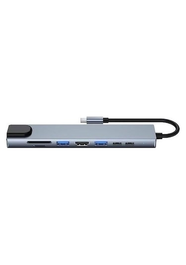 Maxgo 3008 8 in 1 USB Type-C  HDMI USB Ethernet Pd Girişli Port Adaptör Hub