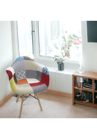 T.conept Patchwork Kolçaklı Renkli Sandalye Ahşap Ayaklı