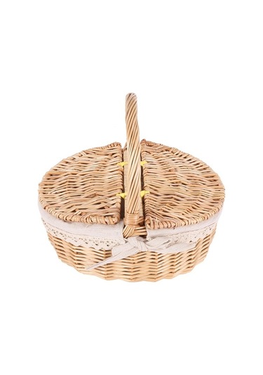 Bosphorusboutique02 El Yapımı Hasır Sepet, Kamp & Piknik İçin, Kahverengi Kapaklı Sepet Kahverengi