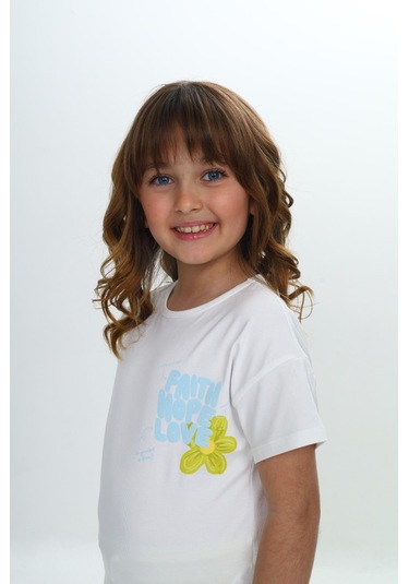 Toontoy Kız Çocuk Göğsü Çiçek Yazı Baskılı Şortlu Takım Yeşil