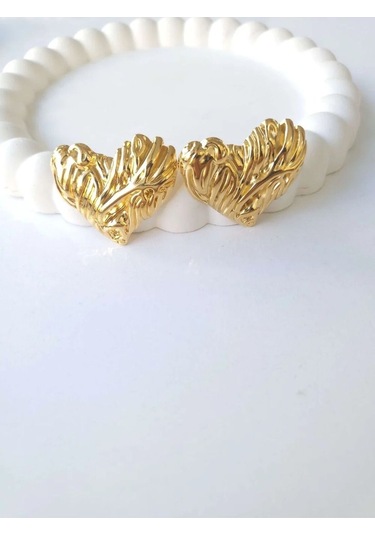Çelik Gold Fashion Kalp Kadın Küpe Sevgililer Günü Hediyesi Altın