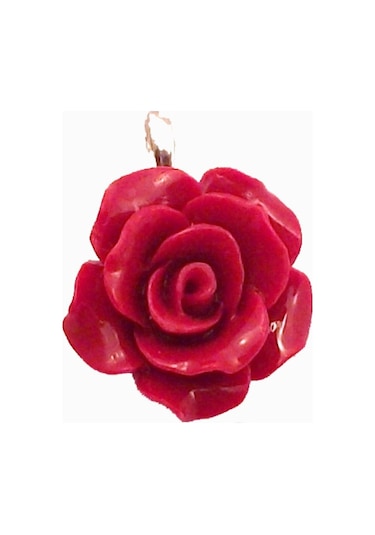 Kırmızı Mercan Gül Gümüş Kolye Ucu 925 Ayar Sevgiliye Hediye