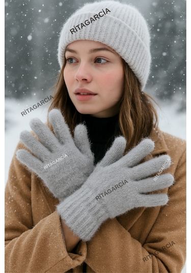 Peluş Uzun Eldiven Gri2