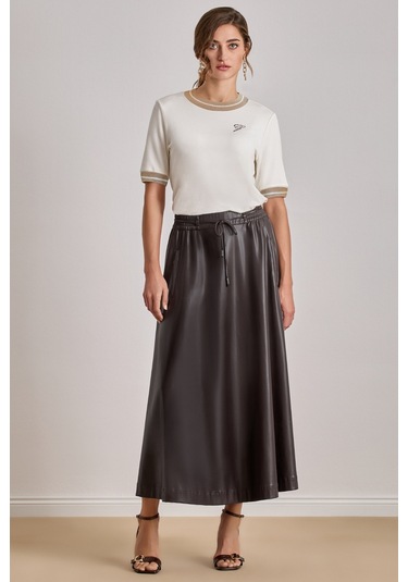 Maxi Kahverengi Deri Etek Kahverengi