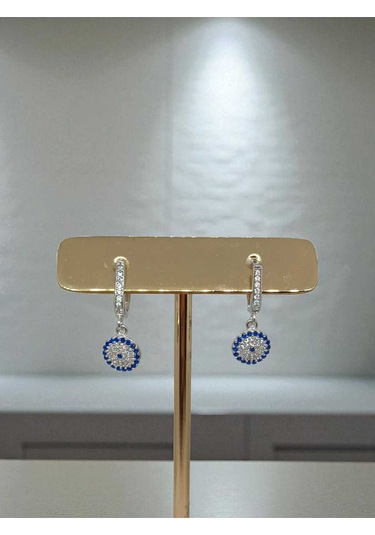 925 Ayar Gümüş Nazar Boncuğu Şekilli Taşlı Küpe Şık Ve Koruyucu Tasarım Gümüş