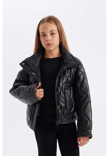 DeFacto Kız Çocuk Su İtici Fermuarlı Çıtçıt Kapamalı Cepli Mont C5486A824AUBK27 Siyah