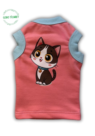 Gobo Yumuşacık Şeker Pembe Kedi Ve Köpek Kıyafeti Elbisesi Siyah Kedi Baskılı - Xs, S, M, L Beden