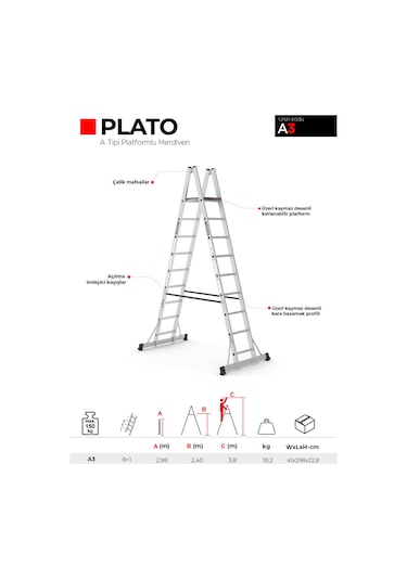 Çağsan A3 8+1 Basamaklı Plato A Tipi Platformlu Merdiven