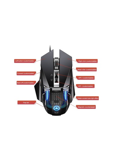 Yındıao G10 7200dpı 7 Modlu Ayarlanabilir 7 Tuşlu Rgb Işık Kablolu Metal Mekanik Sert Çekirdekli Makro Fare, Stil: Ses Sürümü Siyah Diğer