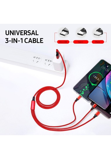 Springsun 3'ü 1 Arada Evrensel Kablo 2.4a Çok İşlevli Hepsi Bir Arada Kablo, Tip-c/mikro Usb Bağlantı Noktaları/güçlendirilmiş