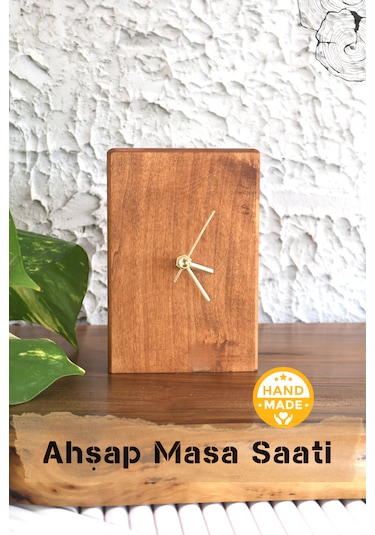 El Yapımı Ihlamur Ağacı Ahşap Dekoratif Masa Saati