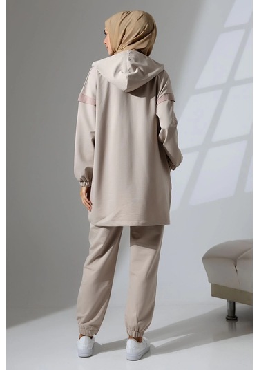 Kadın Taş Rengi Mevsimlik Penye Alt Üst Spor Ve Rahat Ikili Tunik Pantolon Şık Tesettür Takım Taş Rengi