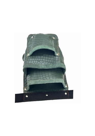 Hakiki Deri Kroko Cepli Tekniker Çivi Önlüğü Bel Çantası Yeşil