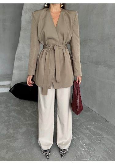 Haki Elegant Kuşaklı Ceket Haki