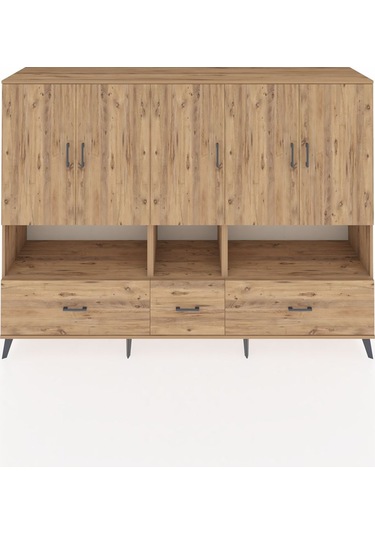 Hyperion Dolap 12 Raflı 3 Çekmeceli 5 Kapaklı 220x44x163 Çam-çam Çam-çam