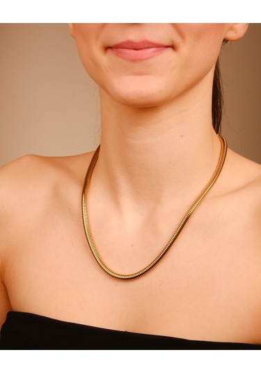 Lekka Design Takı Kararmaz Çelik Kalın Silindir Zincir Kolye Altın