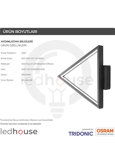 Bermuda Dekoratif Duvar Aplik Üçgen Model Led Linear Aydınlatma L