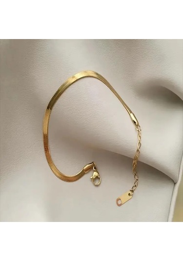 Çelik Bileklik İtalyan Ezme Model 0.3 Mm Genişlik 17 Cm Uzunluk Altın Sarısı Gold Gold