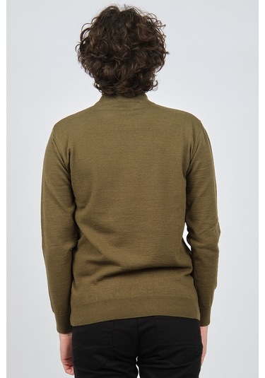 Çizgi Triko Erkek Yarım Balıkçı Baklava Desenli Kazak 42564257 Ha Haki