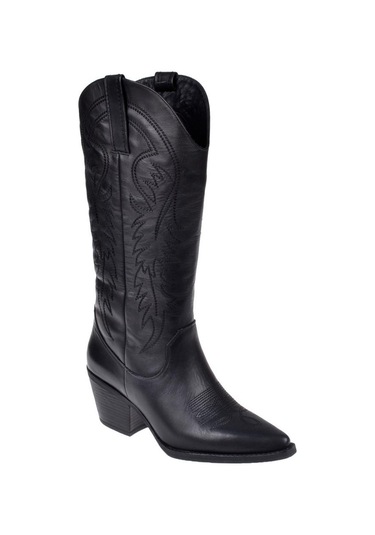 Pullman Hakiki Deri İşlemeli Western Kadın Çizme Plm-011 Siyah-siyah Siyah