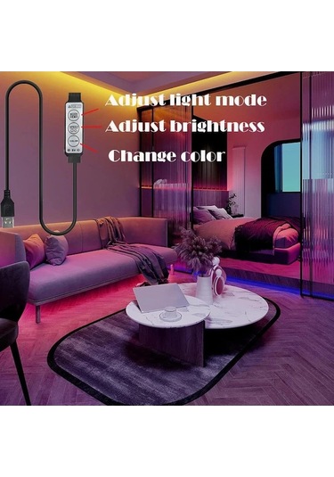 Novahub Usb 5v Rgb Led Şerit, Bluetooth Kontrolü, Esnek Led Lamba Bant, Rgb Tv Arka Işık, Masaüstü Dekorasyon Işıkları, 56897446 Siyah