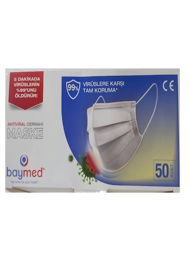 3 Katlı Beyaz Maske Cerrahi Yetişkin 10 Kutu 500 Adet