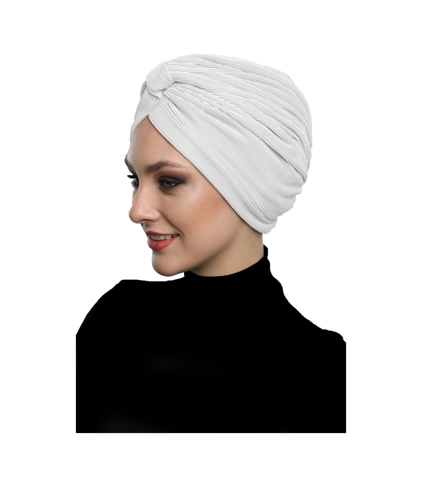 Çapraz Plise Bantlı Astarlı Beyaz Hazır Türban Tesettür Havuz Bonesi Beyaz