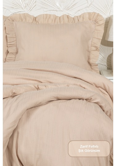 Elart Romantic Nevresim Takımı Çift Kişilik Lastikli Çarşaf 200x220 Cm Bej Bej