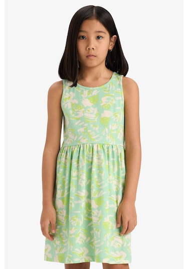 DeFacto Kız Çocuk Bisiklet Yaka Desenli Kolsuz Yazlık Elbise B4338A825SMTR107