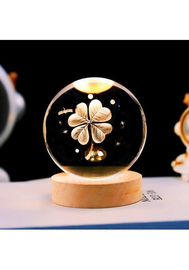 Ahşap Stand'lı Yonca Temalı Cam Küre-1556 Çok Renkli