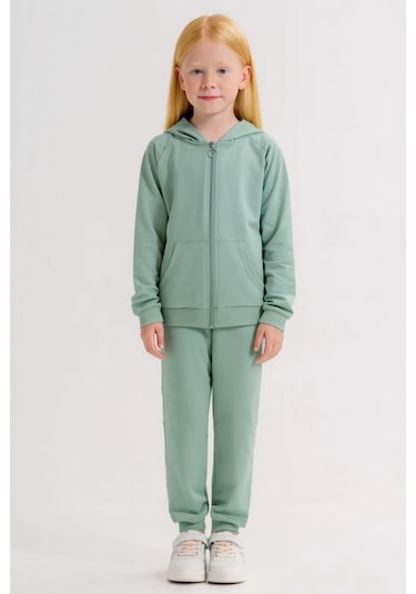 Kız - Erkek Çocuk Basic Fermuarlı Okul Eşofman Takımı Ak0785 Yeşil