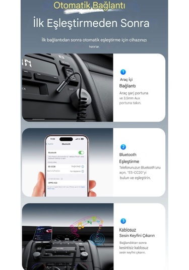 Cc20 Bluetooth 5.3 Araç Kiti+35w Pd Hızlı Araç Şarjı 3.5mm Aux