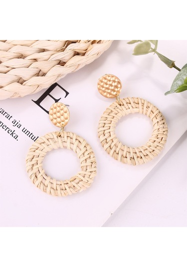 E2002-5 Knock Pattern Circle Bamboo Vine Handmade Woven Earrings Bosomia Style Earrings Gümüş